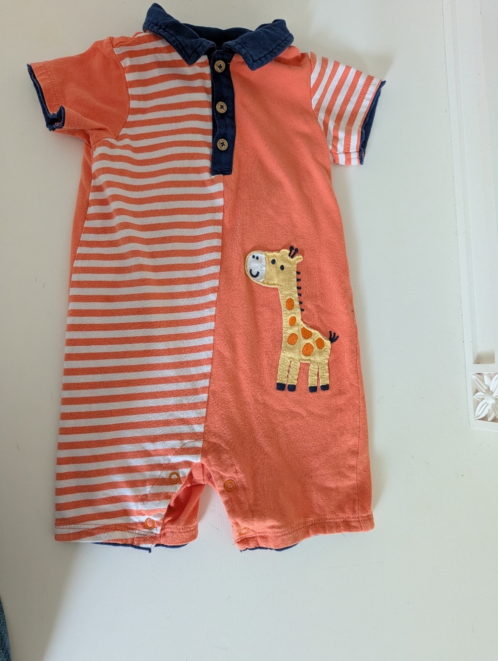 First Impressions Navy and Coral Stripe Cotton Polo